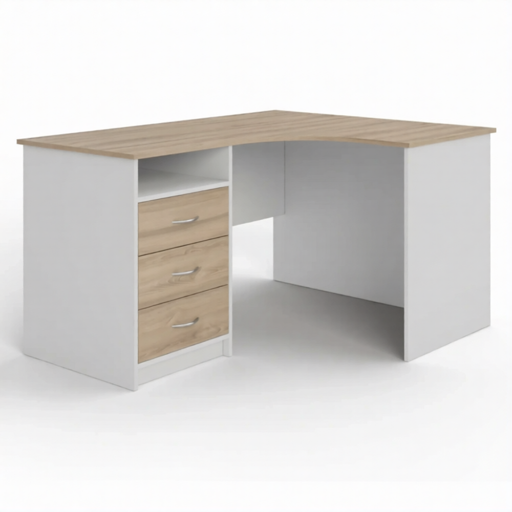 Стол рабочий угловой с тумбой СУ-1 правый (корпус ЛДСП белый, столешница ЛДСП дуб сонома)