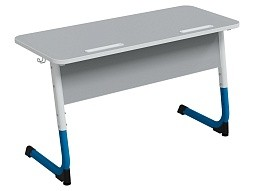 Стол 2-местный школьный 3-5 г/р "Альтер" с наклоном столешницы 0-15° (серый, м/к белый/синий)