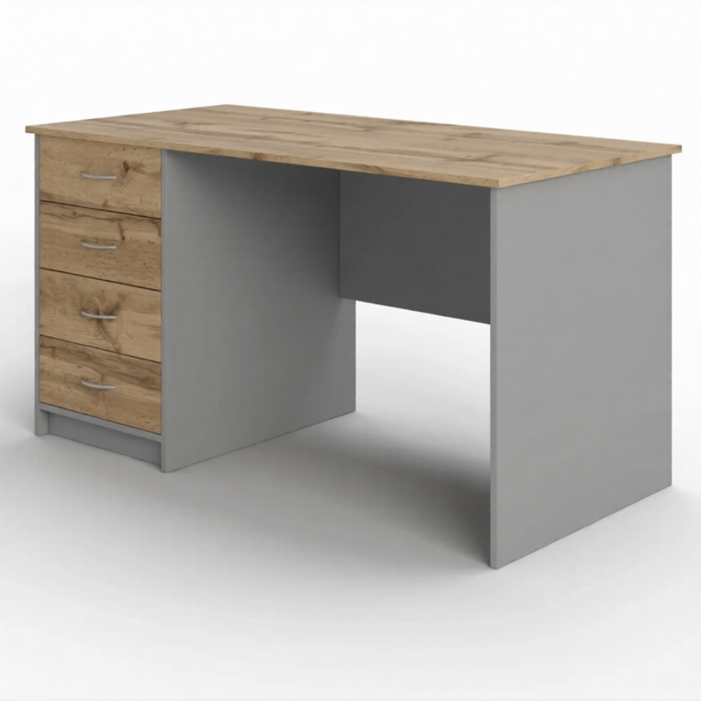 Стол рабочий СрТ-15 (1400х700х750) с тумбой (корпус ЛДСП серый, столешница ЛДСП дуб вотан)