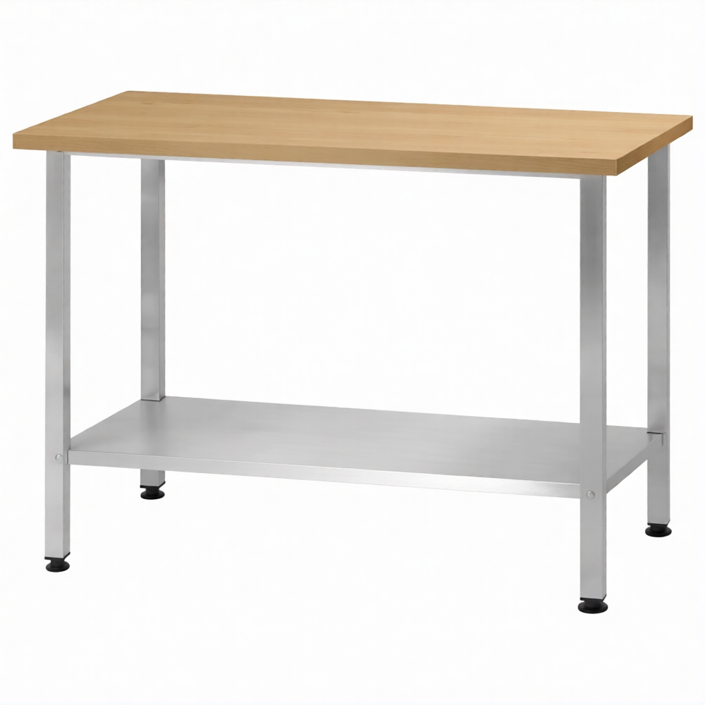 Стол кондитерский СПРн 860х1500х800 «Norma Inox» бук/40 (полка сплошная; ножка проф., тр. 40х40)