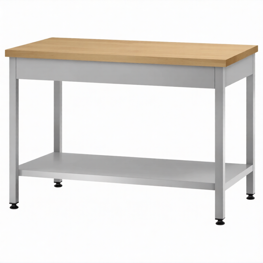 Стол кондитерский СПРп 860х1500х700 «Profi Ral», на 6-ти ногах, бук/40 (полка сплошная)