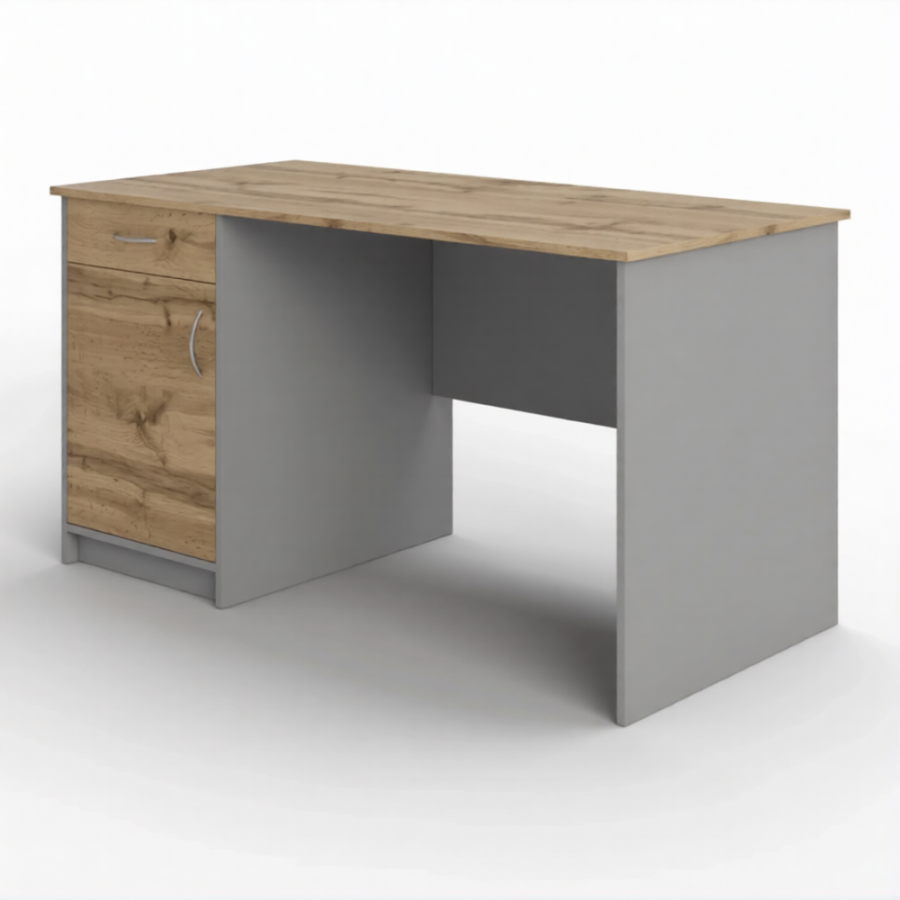 Стол рабочий СрТ-12 (1400х600х750) с тумбой (корпус ЛДСП серый, столешница ЛДСП дуб вотан)