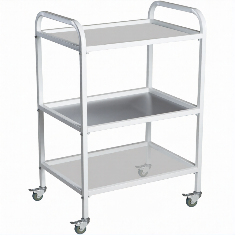 Столик медицинский инструментальный СМИ-03 (полки металл, колёса серая резина)
